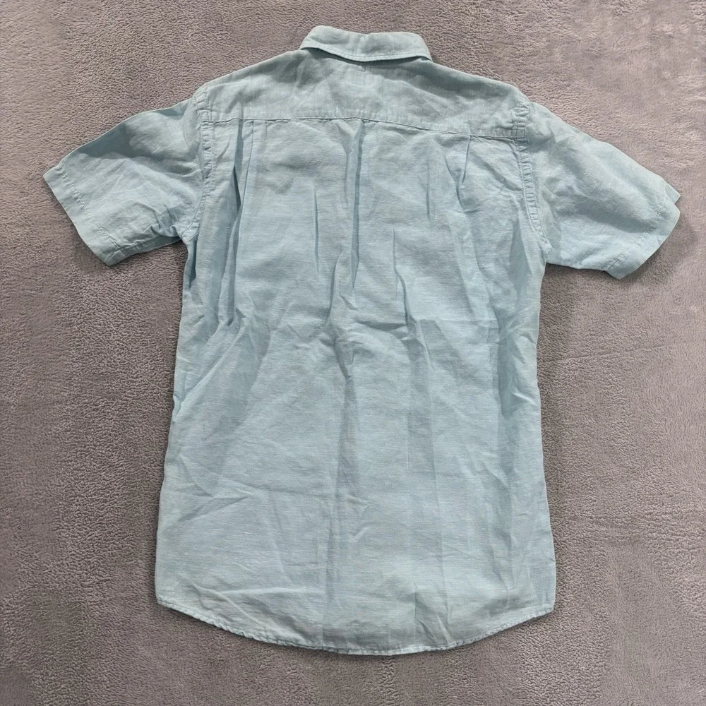 Uniqlo Linen Button Shirt Men's S Short Sleeve Light Blue Beach Coastal Boho